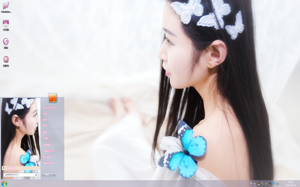美女肩上蝴蝶Win10主题