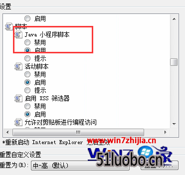 启用java小程序脚本选项